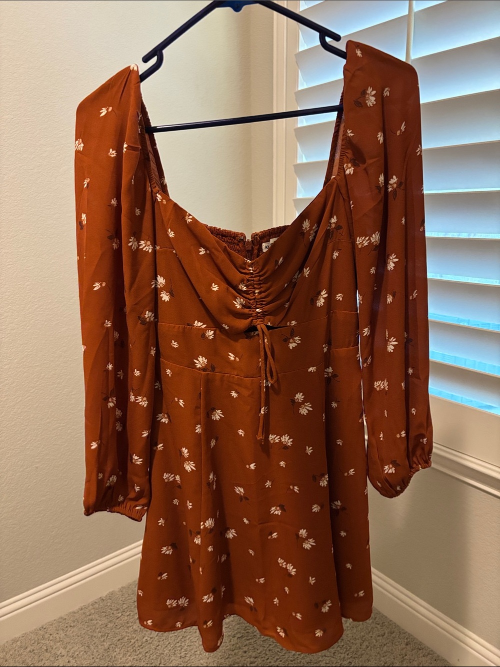 Abercrombie & Fitch Rust Brown Floral Long-Sleeve Mini Dress